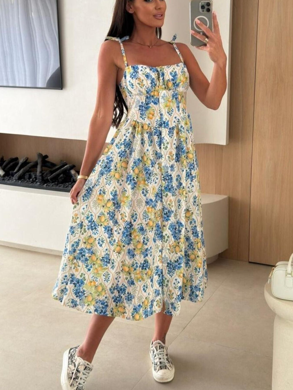 Striped Tie Shoulder Midi Dress