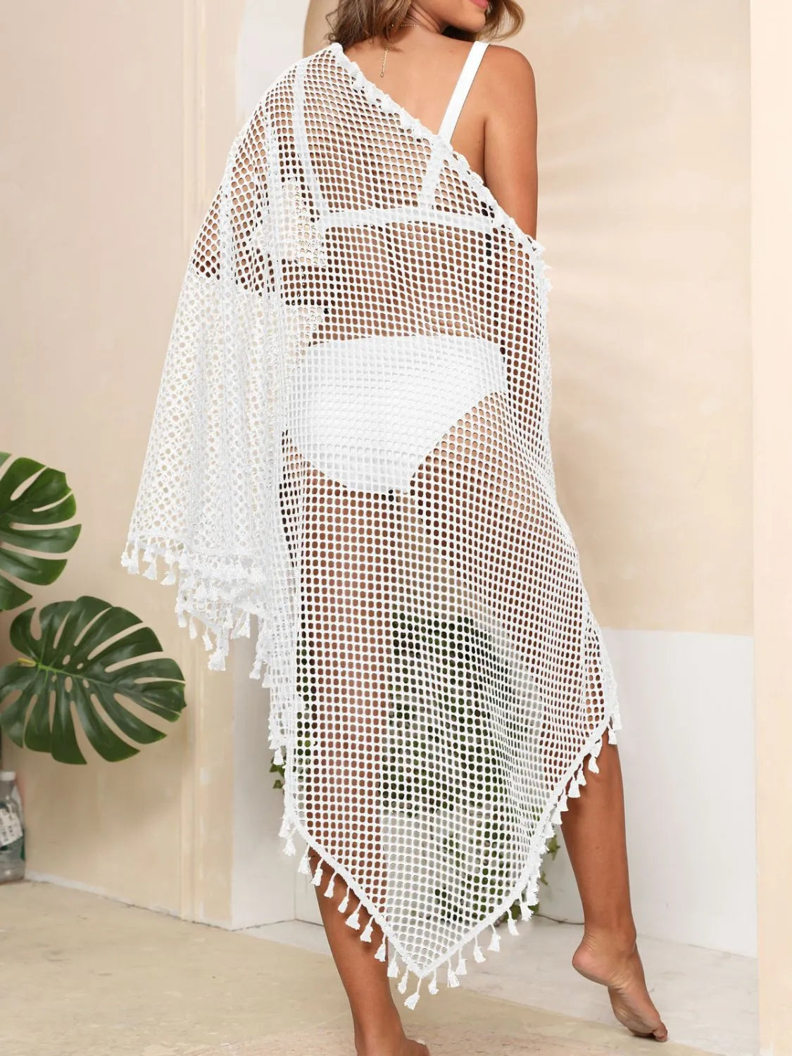 Tassel Openwork Swimsuit Cover Up Open Front