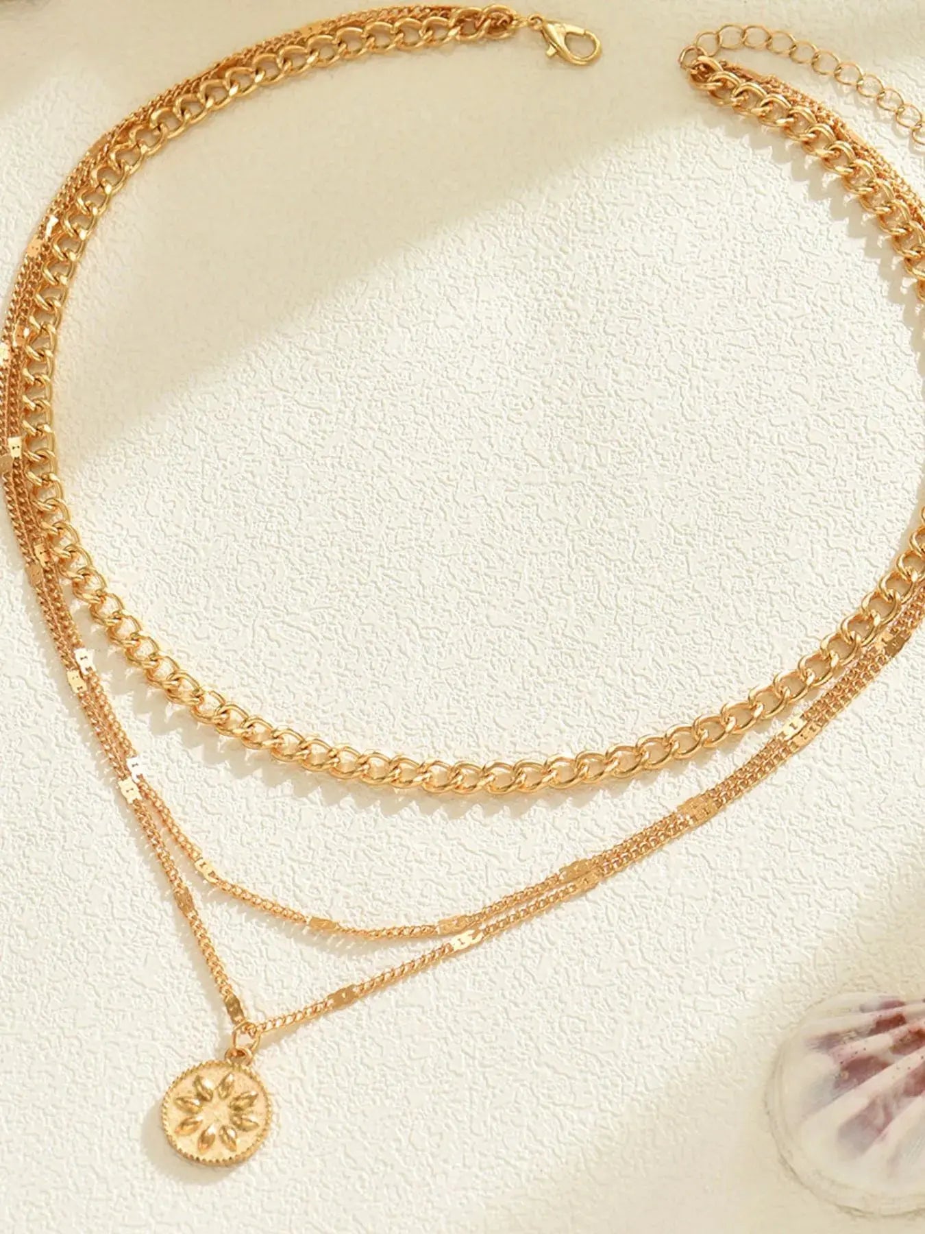 18K Gold-Plated Layered Sun Medallion Necklace