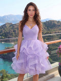 A-Line/Princess Spaghetti Straps Sleeveless Knee-Length Homecoming Dresses with Ruffles