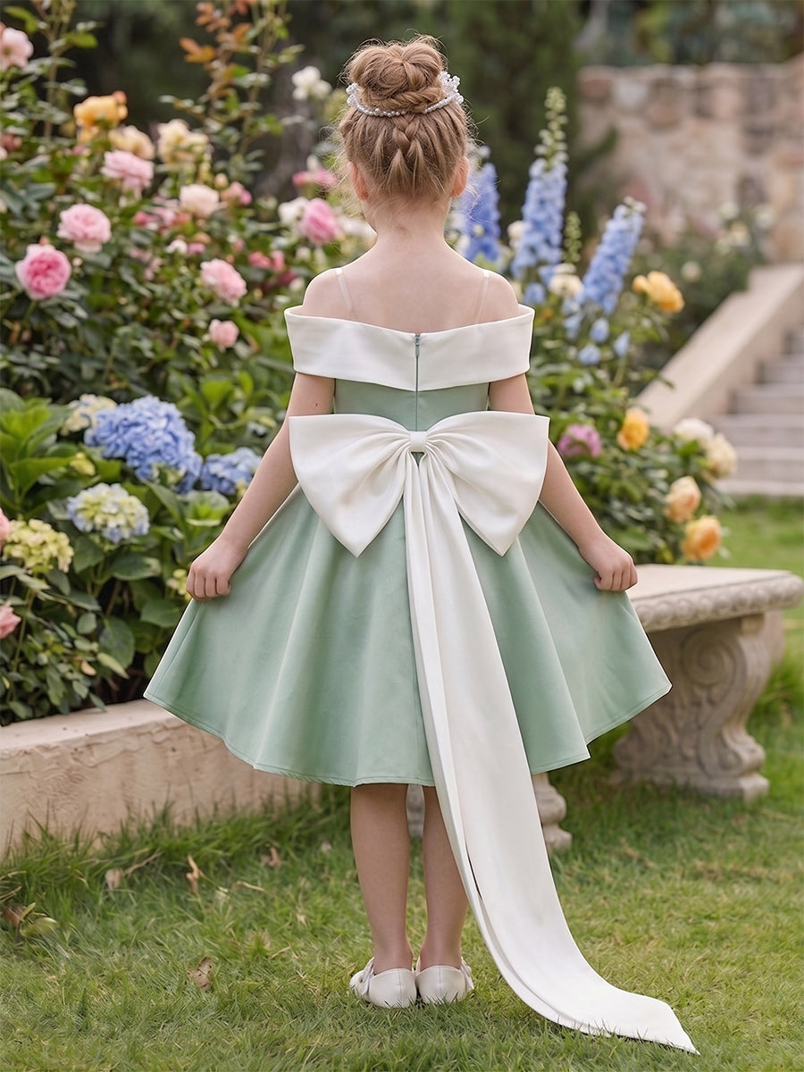 A-Line/Princess Off the Shoulder Sleeveless Knee-Length Flower Girl Dresses With Bowknot & 3D Floral