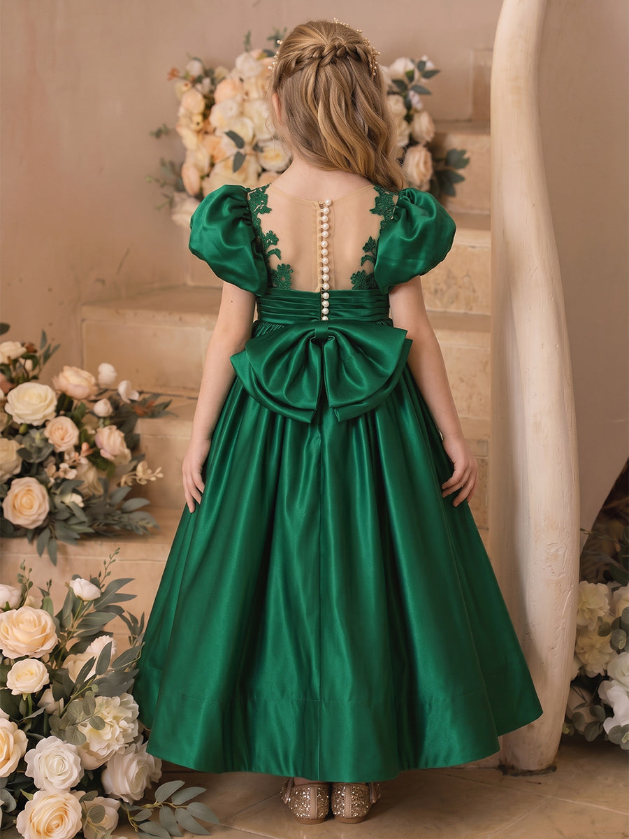 A-Line/Princess Scoop Short Sleeves Floor-Length Flower Girl Dresses With Lace & Bowknot