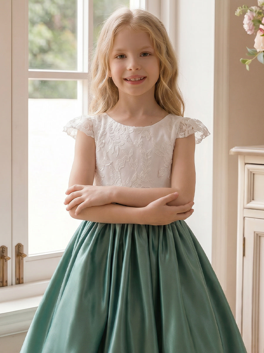 A-Line/Princess Scoop Short Sleeves Knee-Length Flower Girl Dresses With Belt & Bowknot