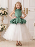 A-Line/Princess High Neck Sleeveless Ankle-Length Flower Girl Dresses With Bowknot