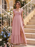 A-Line/Princess Sweetheart Short Sleeves Ankle-Length Maternity Bridesmaid Dresses With Ruffles