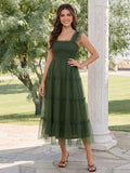 A-Line/Princess Square Neck Sleeveless Tea-Length Maternity Wedding Guest Dresses With Ruffles
