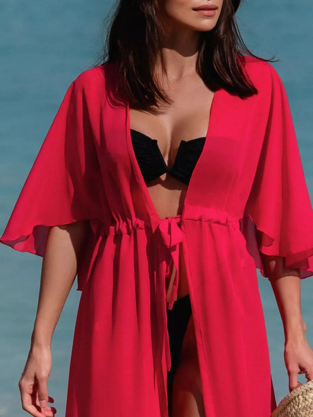Solid Color Flutter Sleeve Cover Up