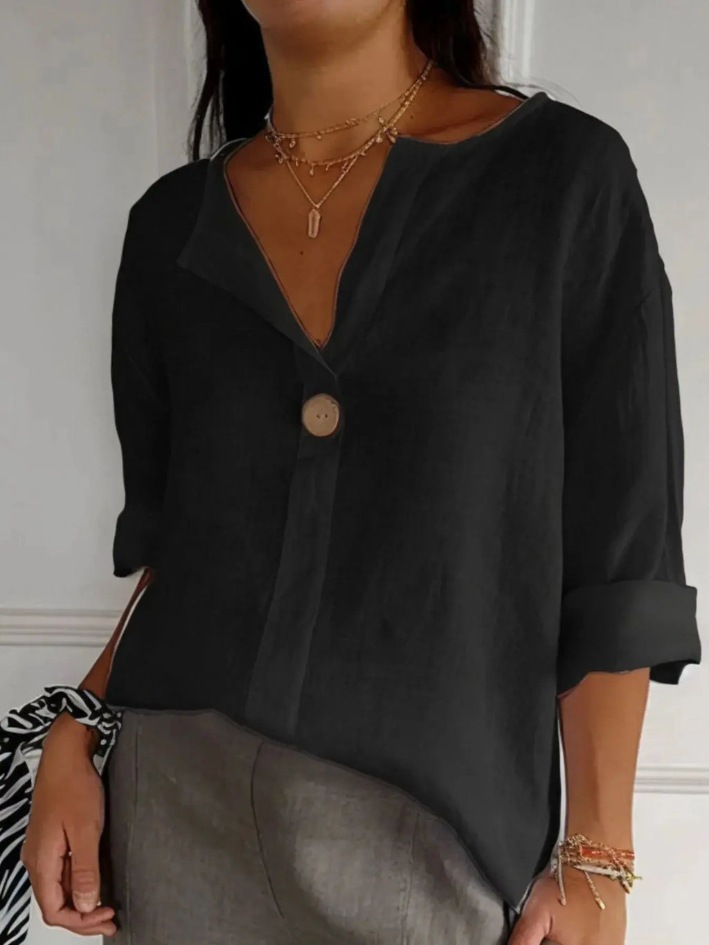 Breezy Button-Front Relaxed Linen Blouse