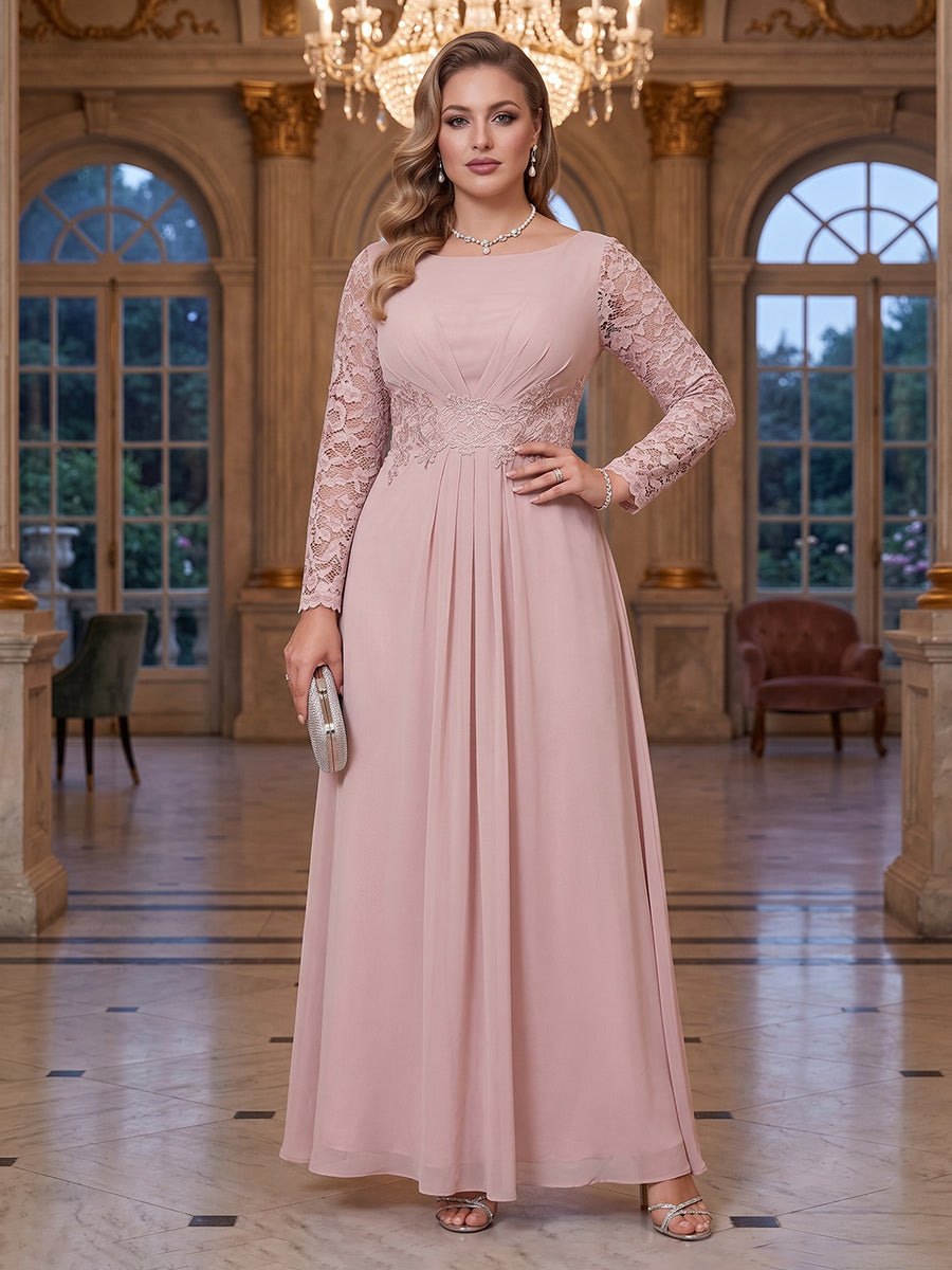 A-Line/Princess Scoop Long Sleeves Ruched Plus Size Mother of the Bride Dresses with Appliques