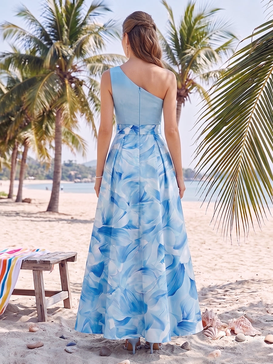A-Line/Princess One-Shoulder Sleeveless Mother of the Bride Dresses with Bowknot & Printed Floral