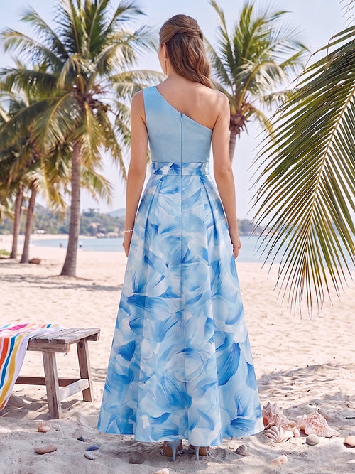 A-Line/Princess One-Shoulder Sleeveless Mother of the Bride Dresses with Bowknot & Printed Floral