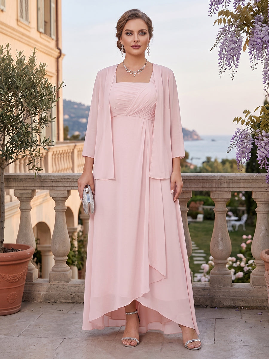 A-Line/Princess Asymmetrical Sleeveless Plus Size Mother of the Bride Dresses With Ruffles & Jacket