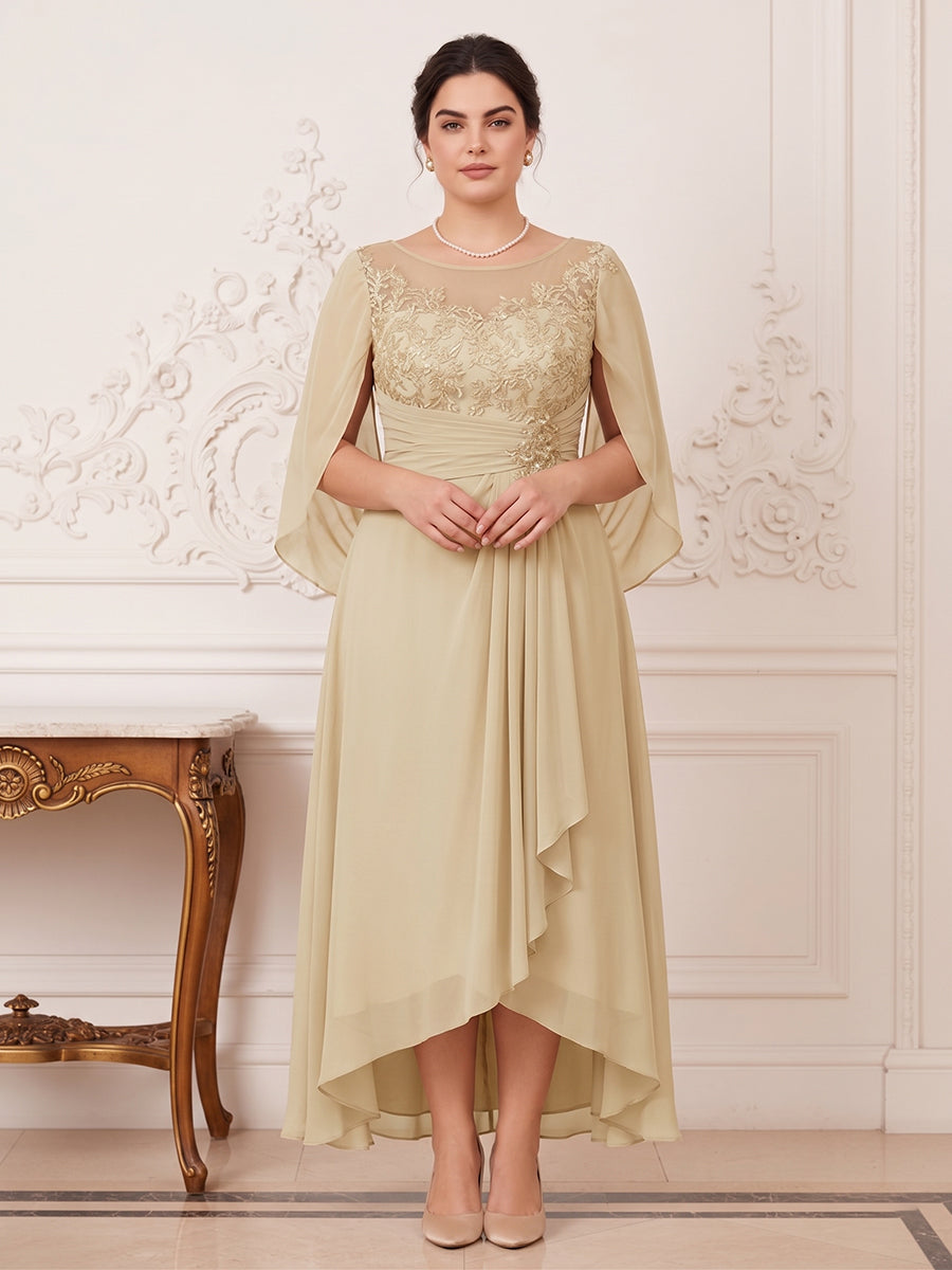 A-Line/Princess Scoop Asymmetrical  Plus Size Mother of the Bride Dresses with Cape & Appliques