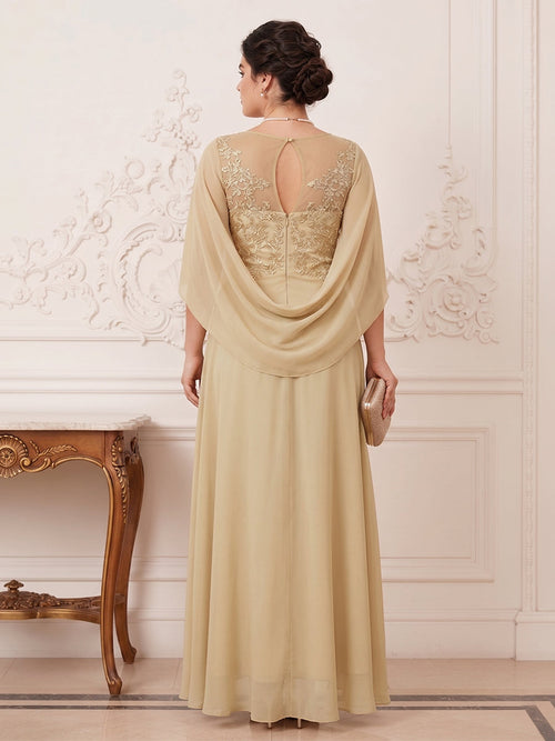 A-Line/Princess Scoop Asymmetrical  Plus Size Mother of the Bride Dresses with Cape & Appliques