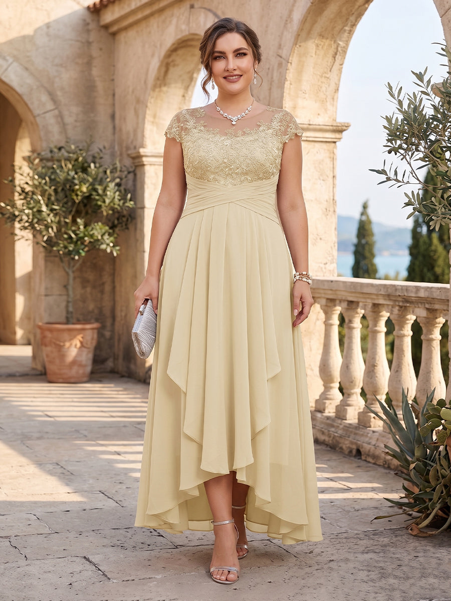 A-Line/Princess Scoop Short Sleeves Plus Size Mother of the Bride Dresses with Applique & Ruffles