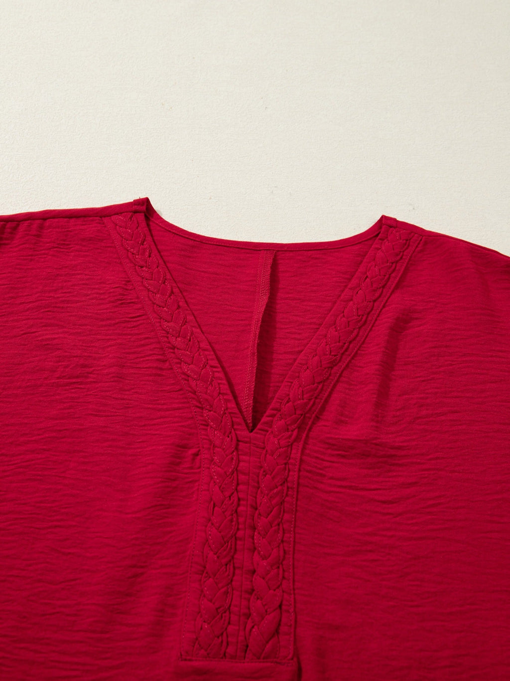 Women's Braided Detail V-Neck Half Sleeve Blouse
