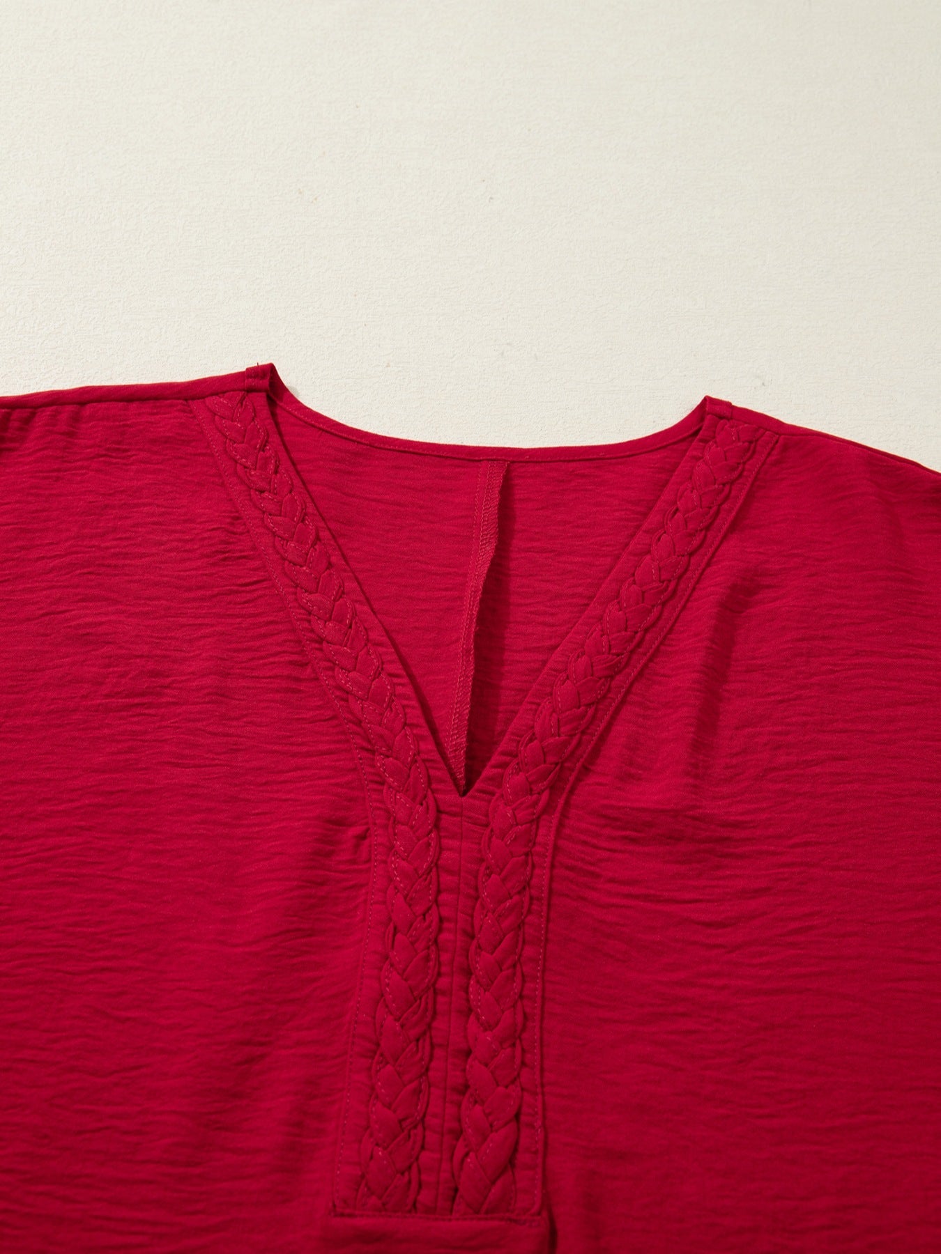 Women's Braided Detail V-Neck Half Sleeve Blouse
