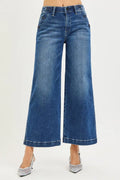 RISEN Jeans - High Rise Wide Leg Jeans With Pocket Button Detail