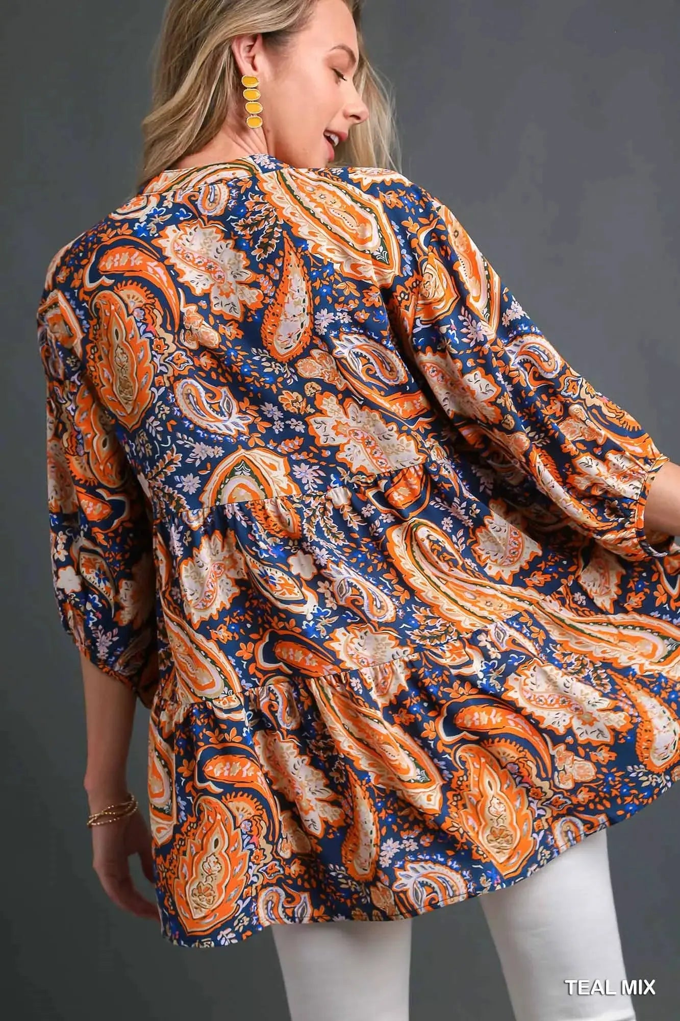 Umgee Mix Paisley Boho Tunic Blouse