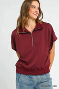 Umgee Plus Size Half-Zip Short Sleeve Top