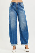 RISEN Jeans - Full Size Mid Rise Barrel Double Roll Up Jeans