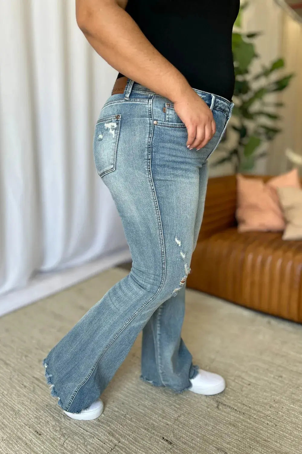 Plus Size Medium Rise Tummy Control Destroy Flare Judy Blue Jeans