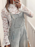 Lace Crochet Bell Sleeve Mock Neck Blouse