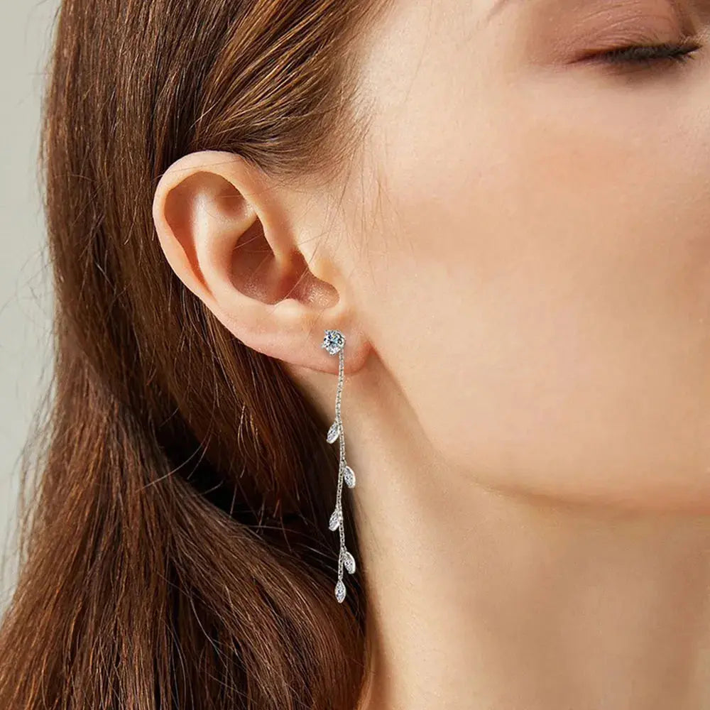 1.38 Carat Leaf Moissanite Drop Earrings in 925 Sterling Silver