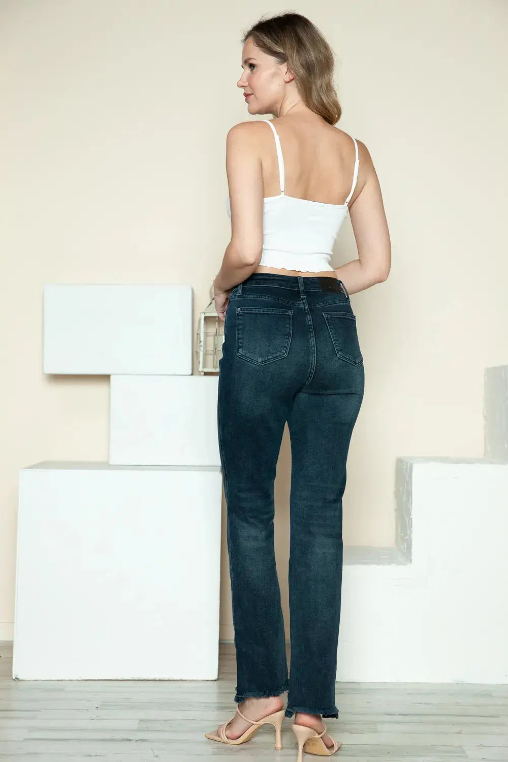 Plus Size Button Fly Hem Destroy Straight Leg Judy Blue Jeans