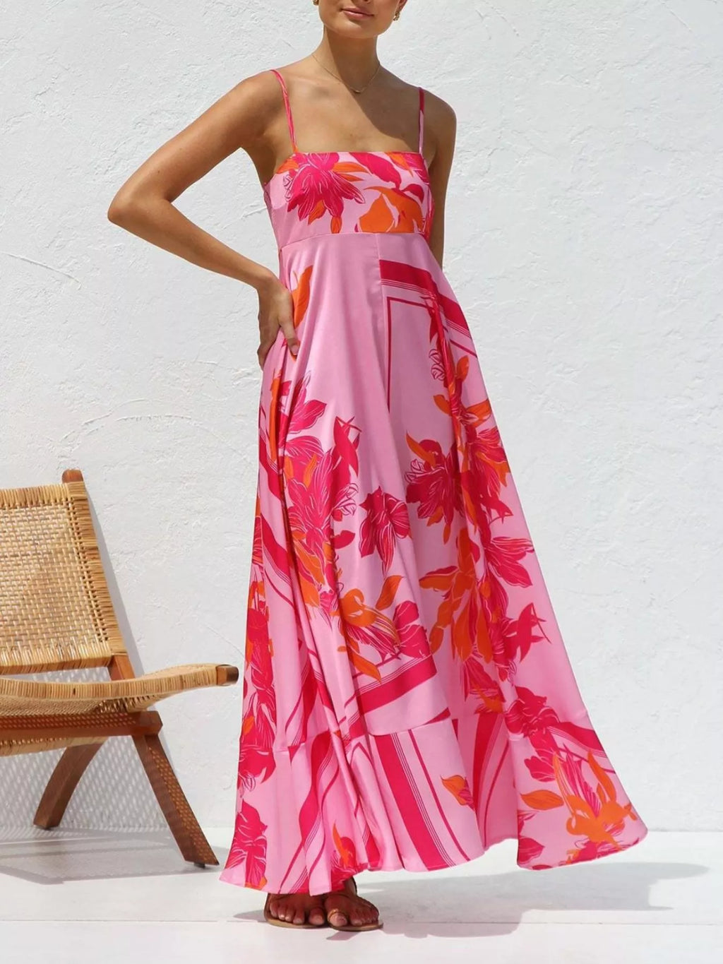 Printed Spaghetti Strap Maxi Dress