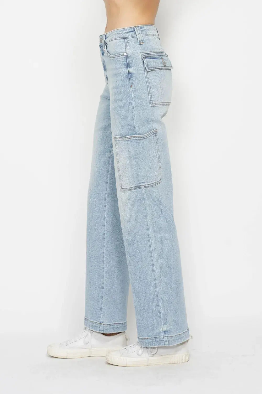 High Waist Cargo Pocket Straight Leg Judy Blue Jeans – Full Size