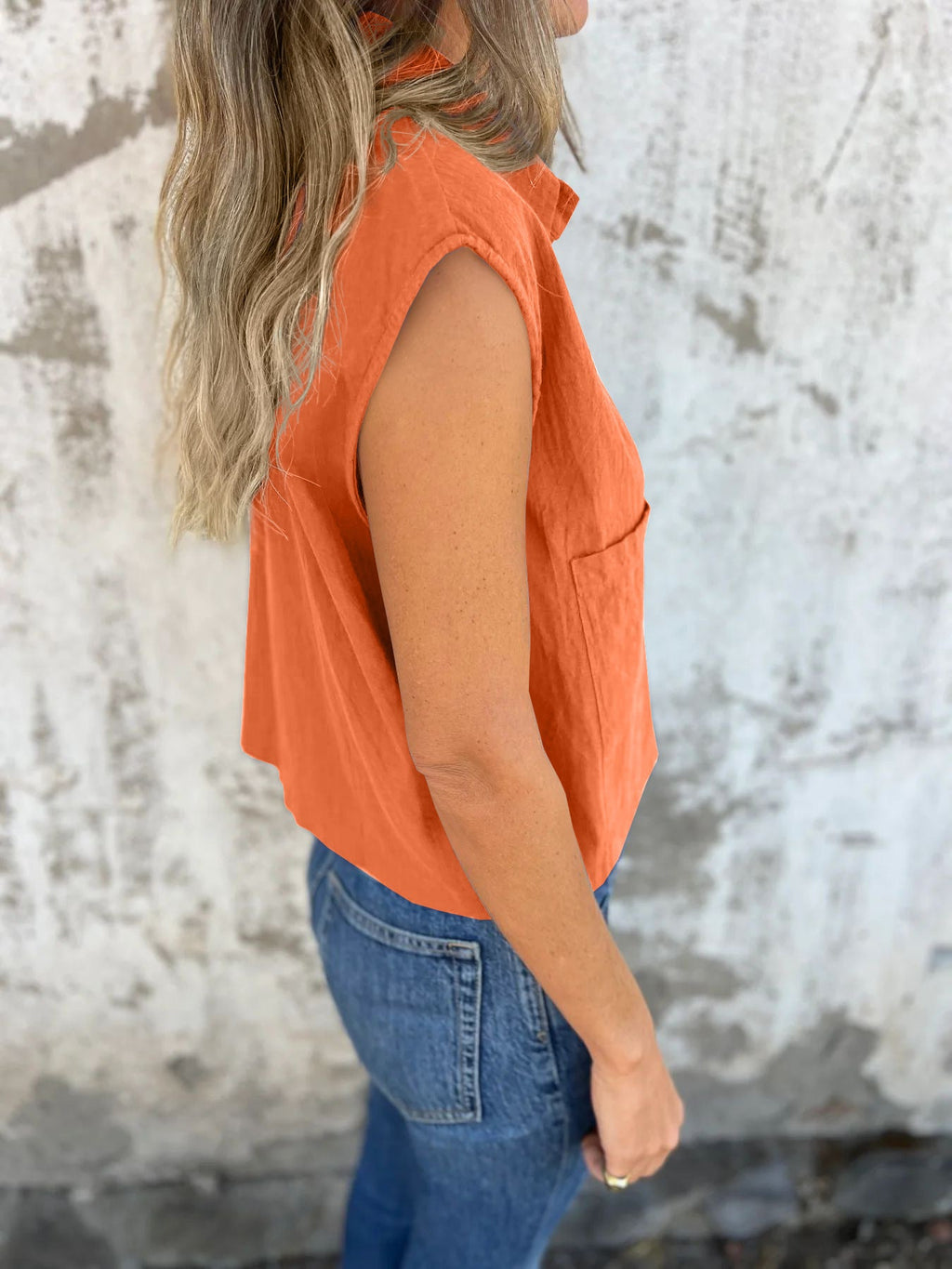 Women's Button Down Cap Sleeve Blouse