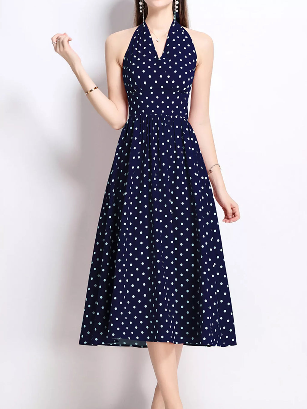 Polka Dot Halter Neck Midi Dress