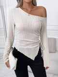 Ribbed Asymmetrical Hem One Shoulder T Shirt