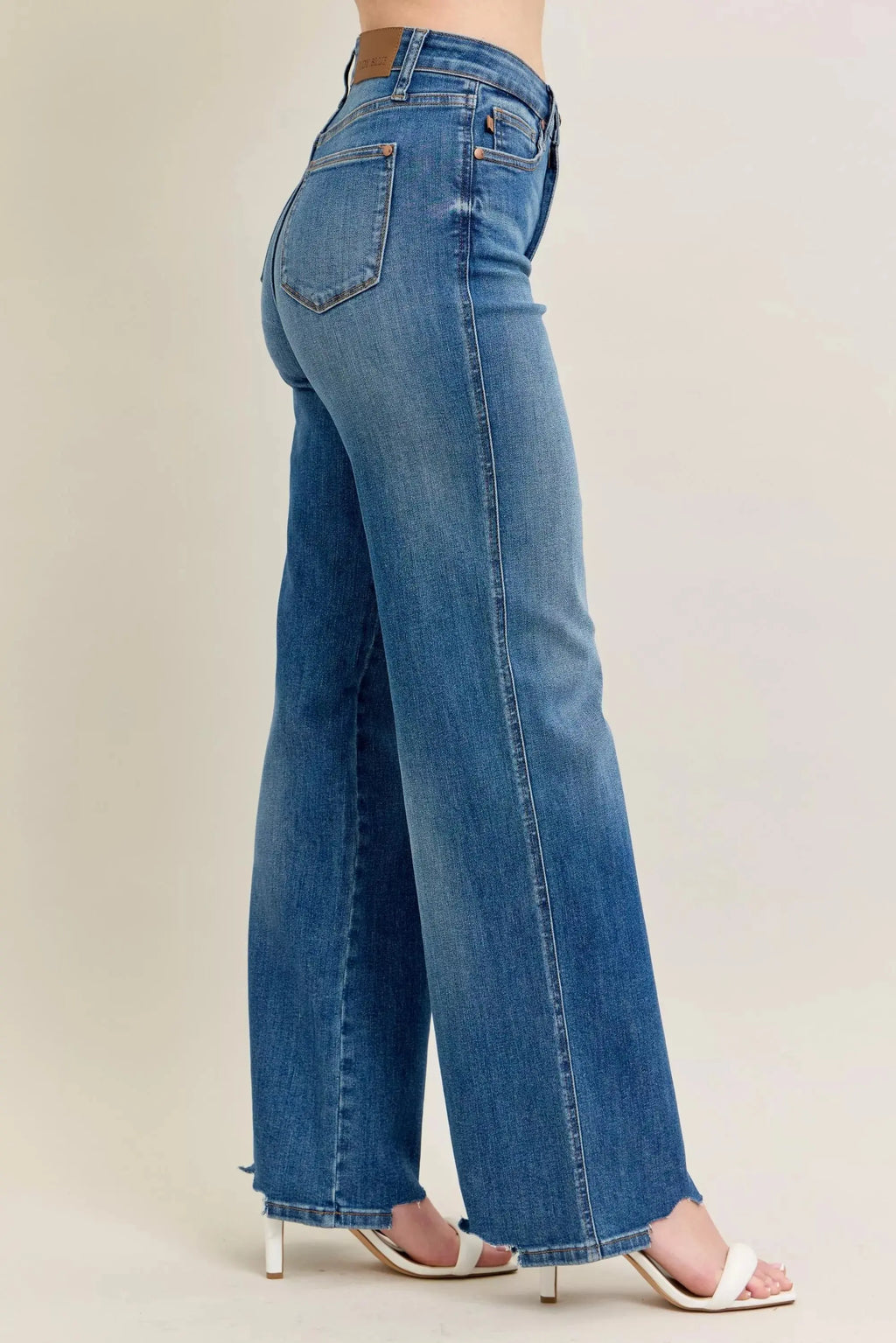 Judy Blue Full Size High Waist Tummy Control Destroy Wide Leg Jeans with Chew Hem
