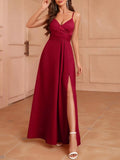 Elegant Wrap Bodice Slit Spaghetti Strap Maxi Dress