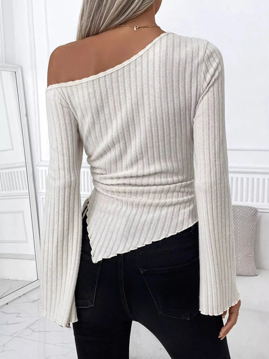 Ribbed Asymmetrical Hem One Shoulder T Shirt