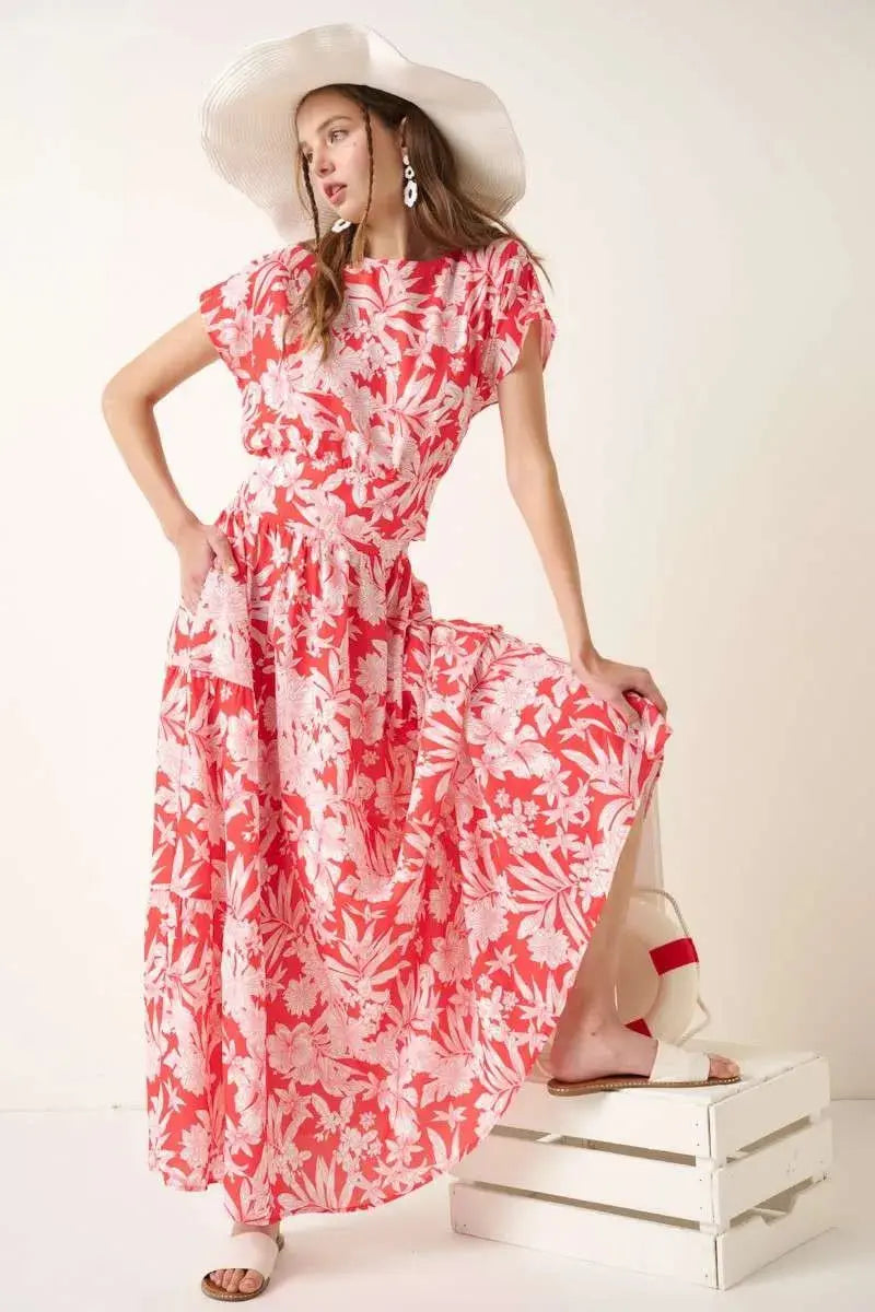 Mittoshop Tropical Floral Two-Piece Top & Tiered Maxi Skirt Set
