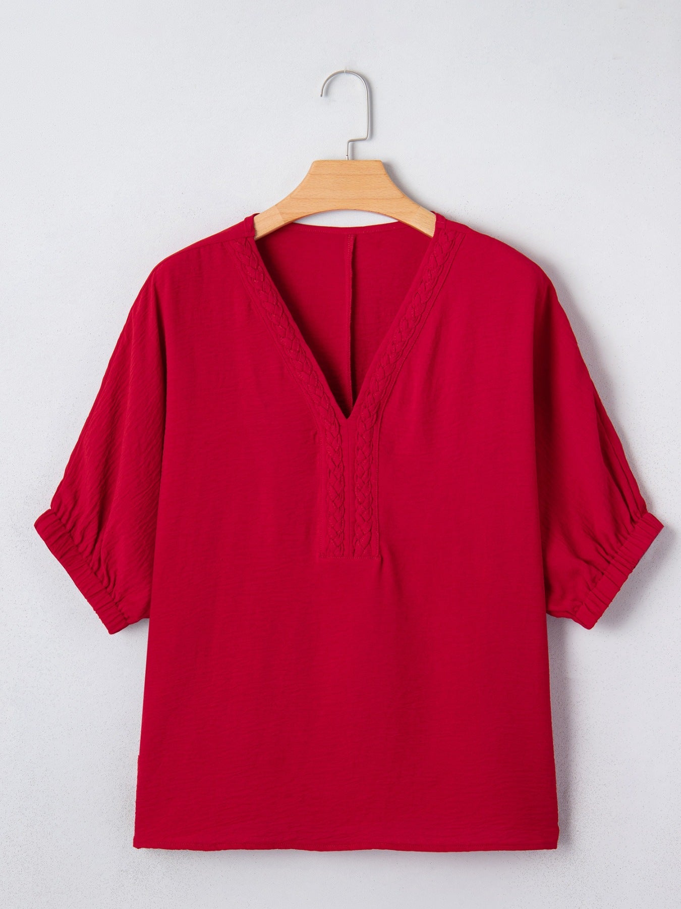 Women's Braided Detail V-Neck Half Sleeve Blouse