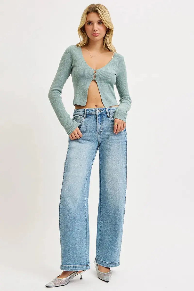 RISEN Jeans - Mid Rise Wide Barrel Transferable Leg Snap Jeans